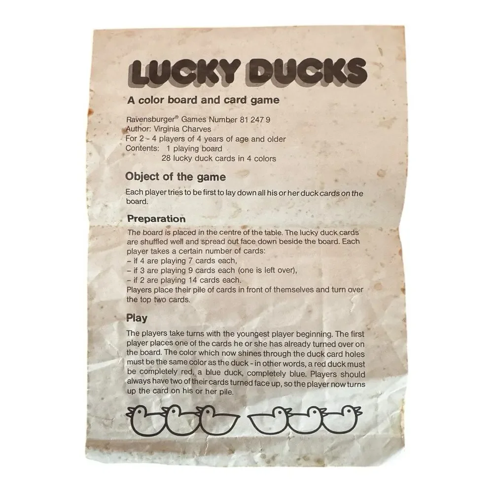 VINTAGE Lucky Ducks COMPLETE Ravensburger 1986 Matching Colors‎ Game Kids